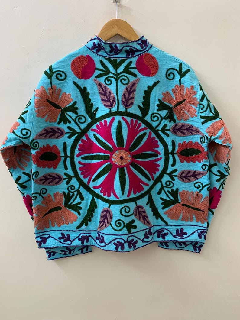 Velvet Suzani Embroidered Short Jacket | Boho Festival Statement Outerwear Bohozani