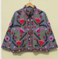 Embroidered Cotton Velvet Suzani Jacket | Bohemian Floral Folk Art Outerwear Bohozani