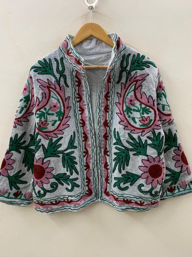 Chic Embroidered Suzani TNT Jacket | Floral Boho Cotton Coat | Gift For Her Bohozani