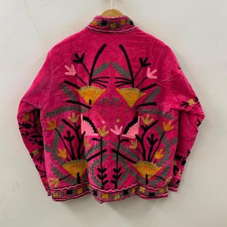 Handmade Floral Velvet Suzani Embroidered Jacket Bohozani