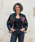 Embroidered Velvet Cropped Jacket | Colorful Suzani Floral Outerwear Bohozani