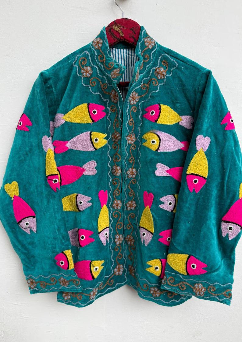 Handmade Suzani Embroidery Jacket: Indian Boho Quilted Coat Bohozani
