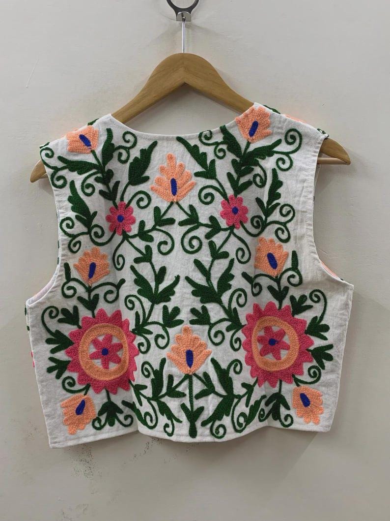 Suzani Embroidered Velvet Vest | Boho Floral Ethnic Waistcoat, Festival Layer Bohozani