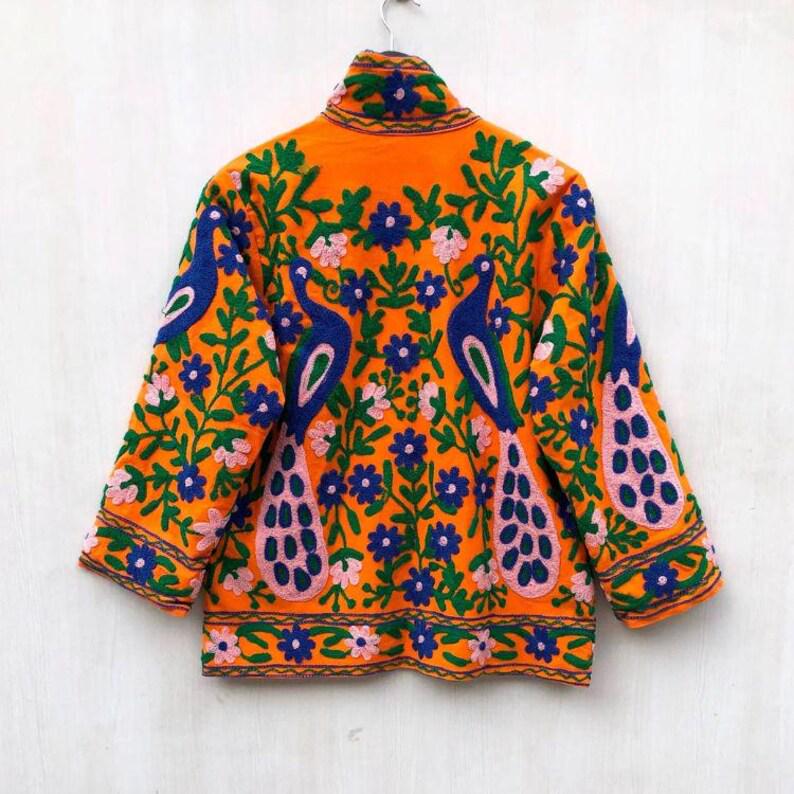 Velvet Suzani Jacket | Peacock Floral Ethnic Outerwear, Uzbek Vintage Style, Festival Wear Bohozani