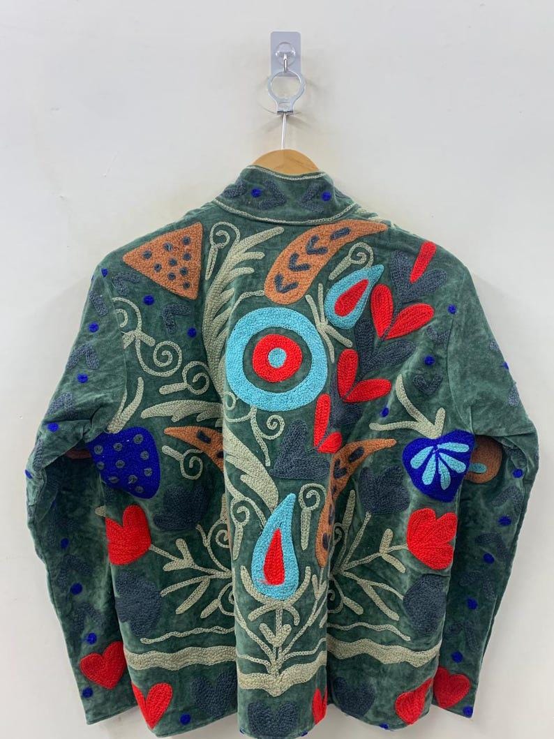 Unique Handmade Floral Velvet Suzani Embroidered Jacket Bohozani