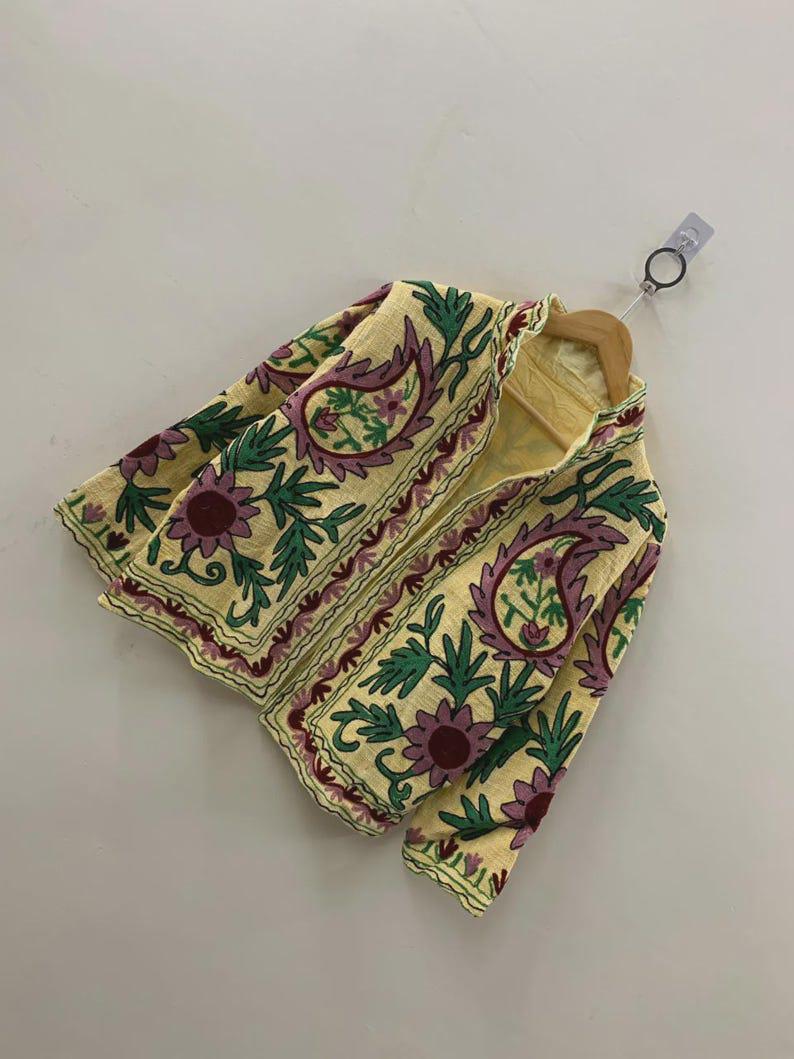 Handmade Suzani Embroidered Cotton Jacket | Boho Chic Coat | Gift For Her Bohozani