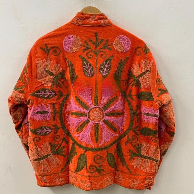 Velvet Suzani Embroidered Short Jacket | Bohemian Festival Outerwear Bohozani