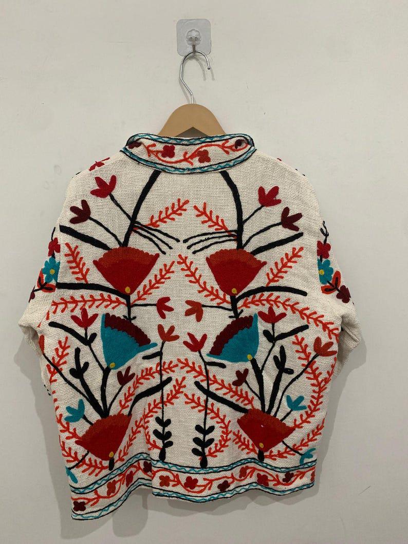 Hand Embroidered Floral Velvet Suzani Jacket, Warm Winter Coat Bohozani
