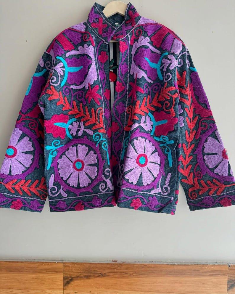 Hand-Embroidered Suzani Velvet Jacket | Floral Boho Coat Bohozani
