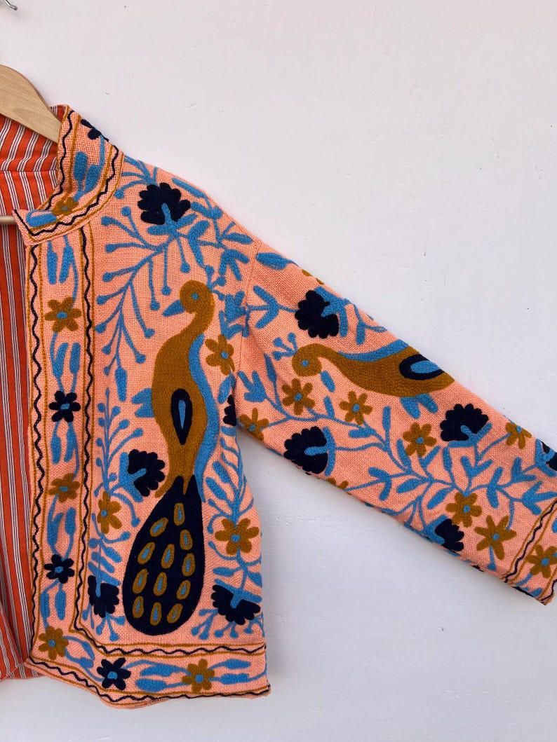 Peacock Embroidered Suzani Short Jacket | Vibrant Boho Duster | Gift For Her Bohozani