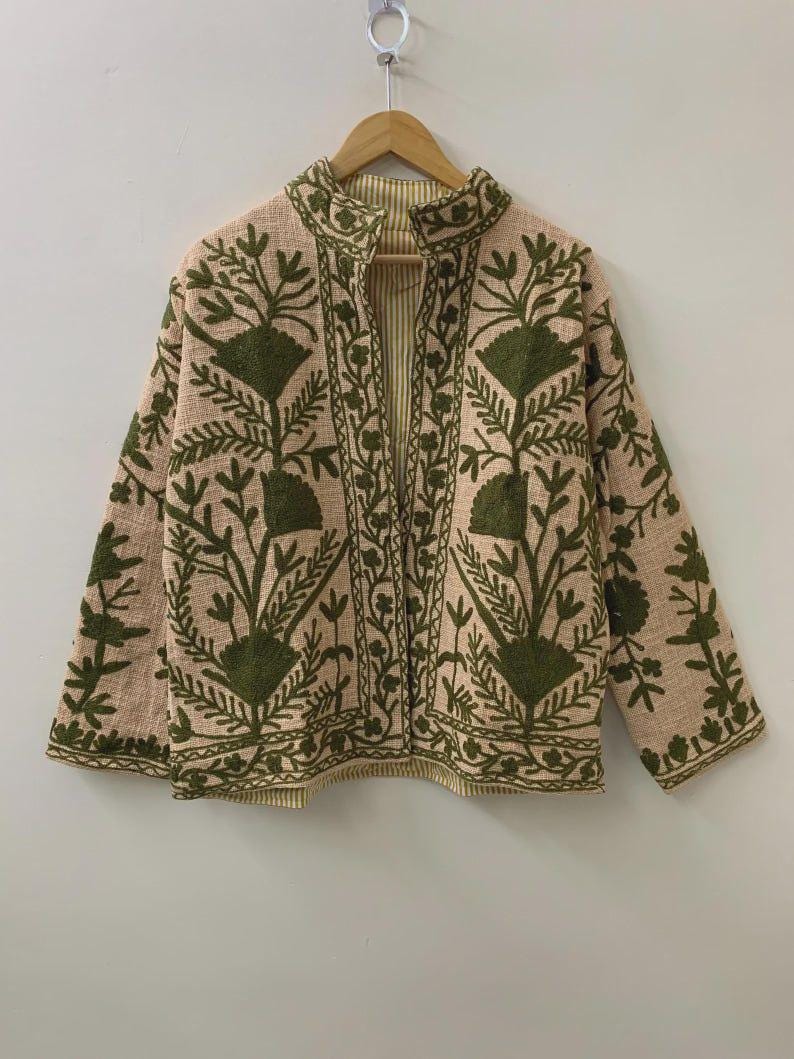 Bohemian Suzani Short Jacket | Vintage Uzbek Embroidered Kimono Coat Bohozani