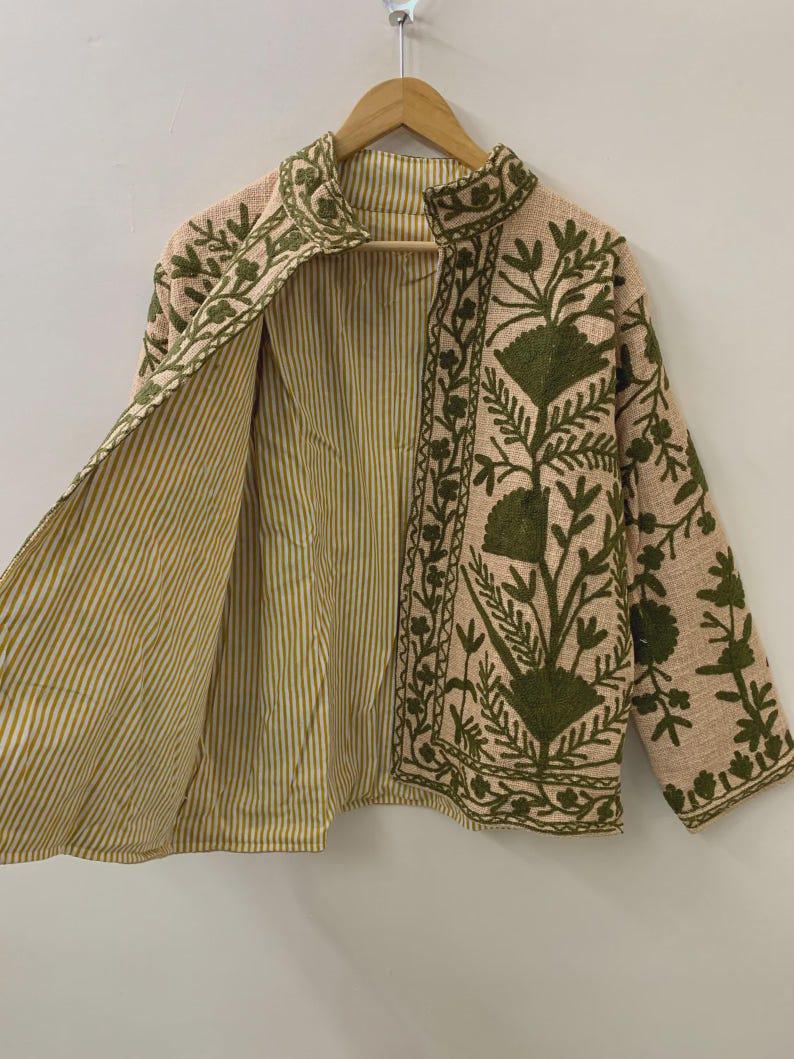 Bohemian Suzani Short Jacket | Vintage Uzbek Embroidered Kimono Coat Bohozani