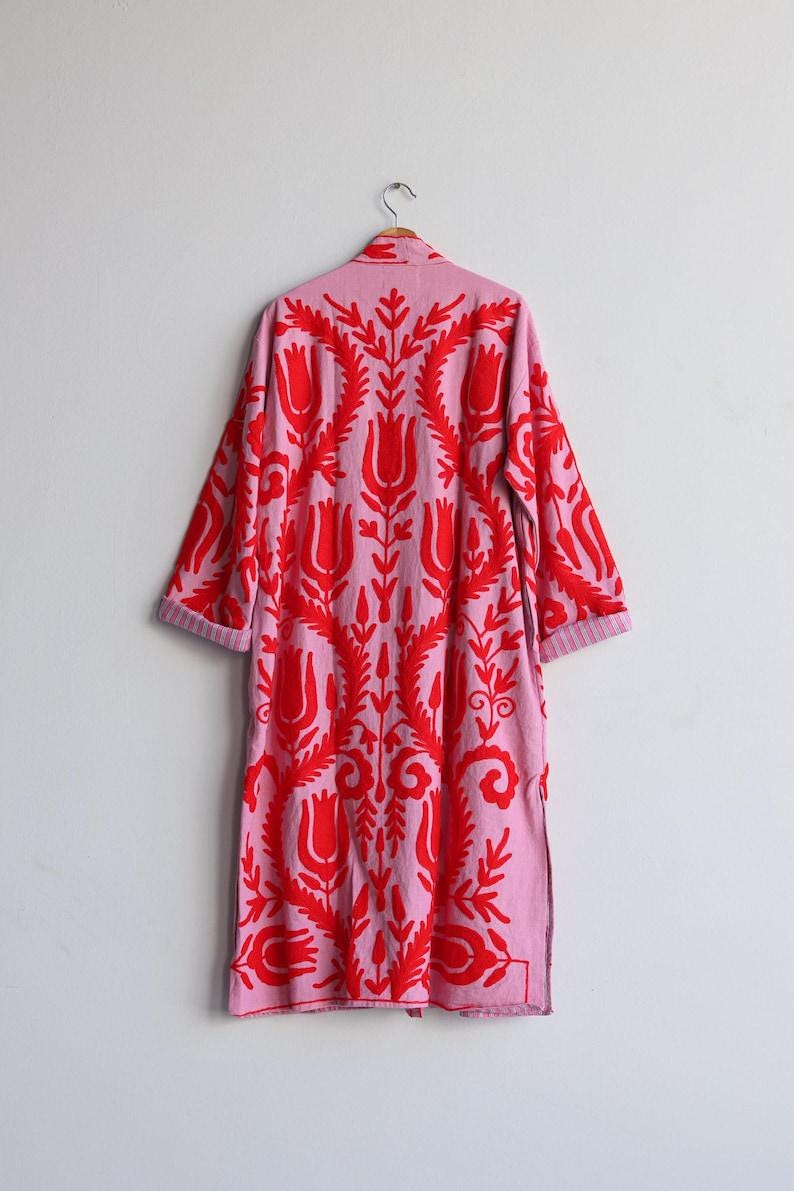 Suzani Kimono Jacket, Cotton & Silk Bohozani