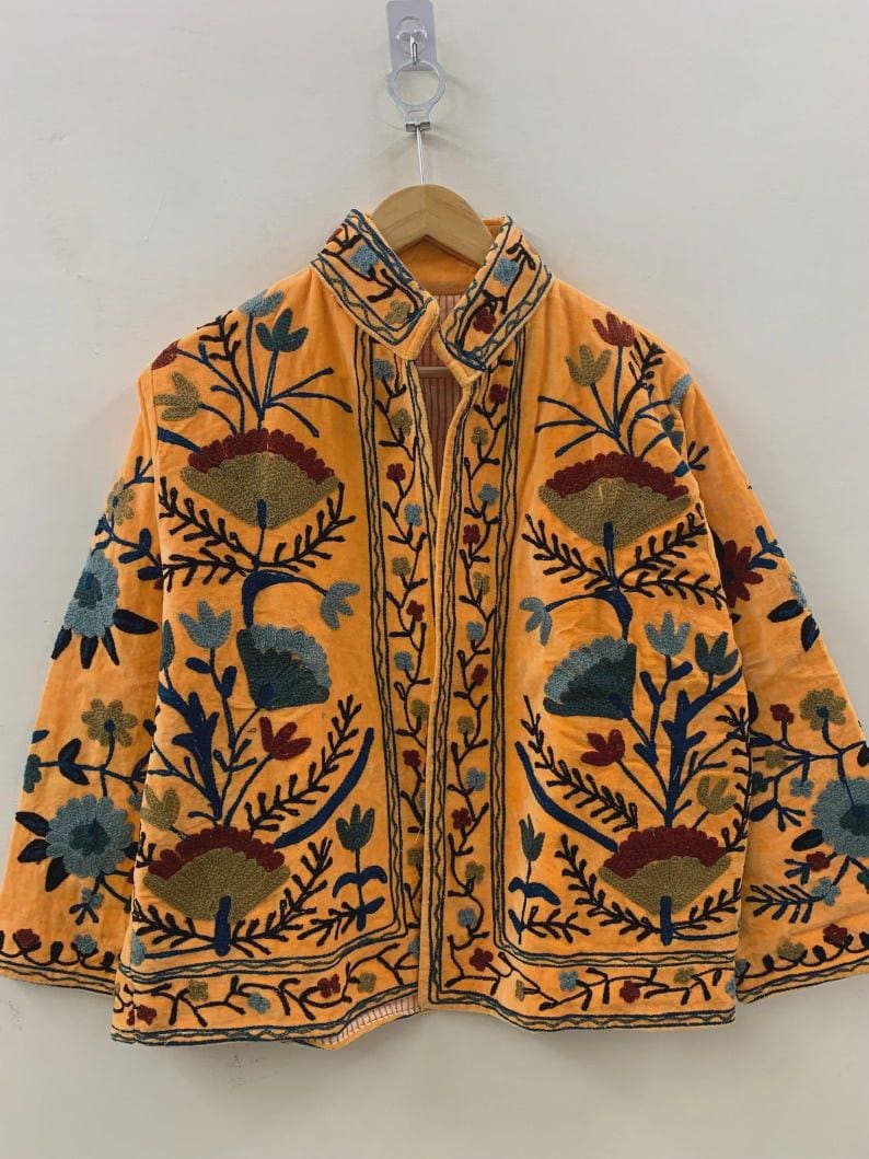 Velvet Suzani Jacket – Hand-Embroidered Boho Ethnic Kimono Outerwear Bohozani