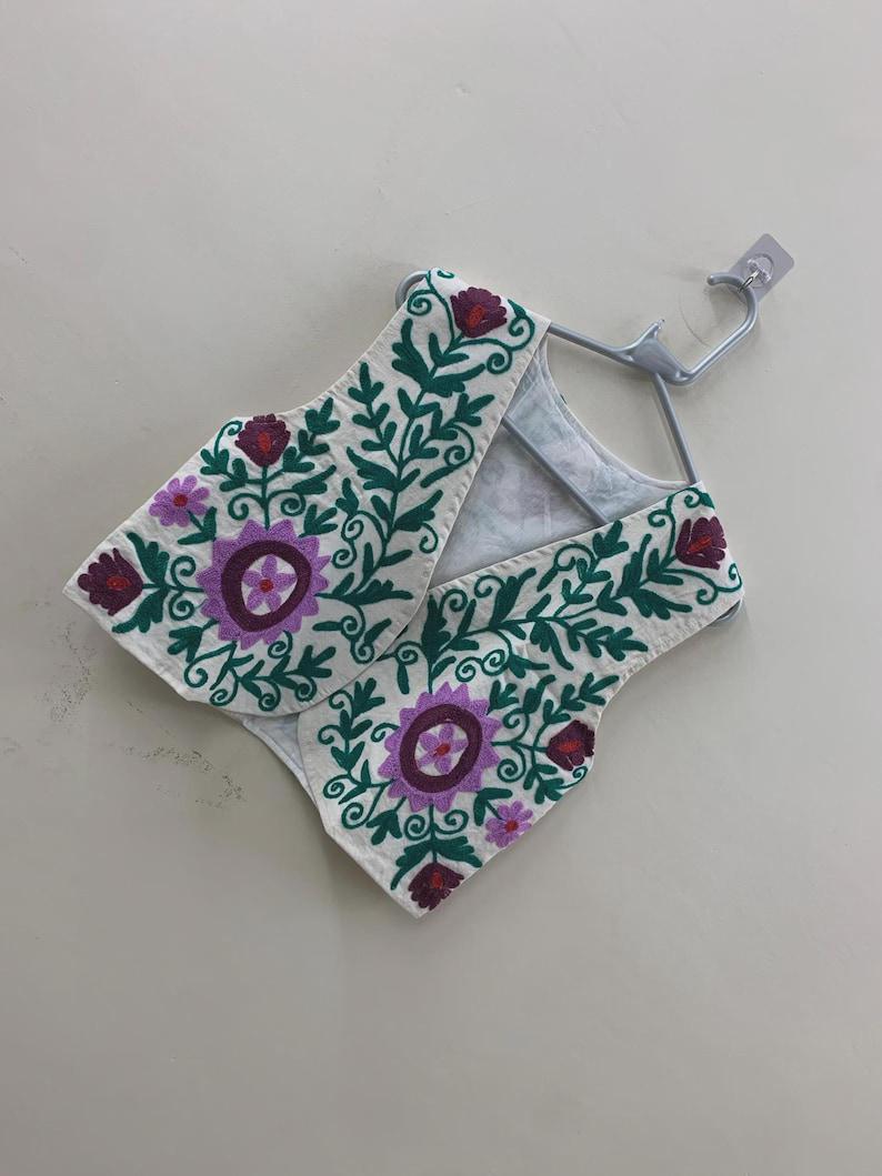 Hand-Embroidered Suzani Velvet Vest | Pink Floral Bohemian Festival Jacket Bohozani