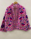 Embroidered Cotton Velvet Jacket | Floral Boho Suzani Outerwear, Ethnic Statement Piece Bohozani