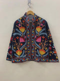 Floral Suzani Embroidered Velvet Jacket, Boho Winter Coat Bohozani