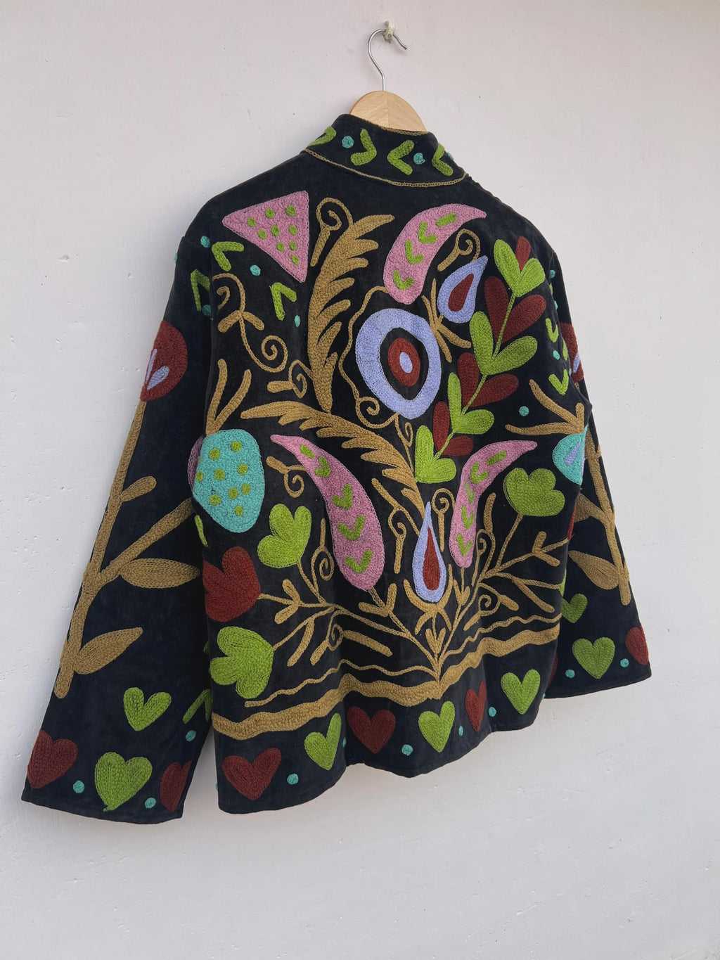 Embroidered Velvet Kimono Jacket | Suzani Floral Ethnic Outerwear Bohozani