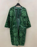 Floral Velvet Suzani Kimono Robe |Hand-Embroidered Boho Coat | Ethnic Uzbek Duster | Belted Kaftan Robe Bohozani