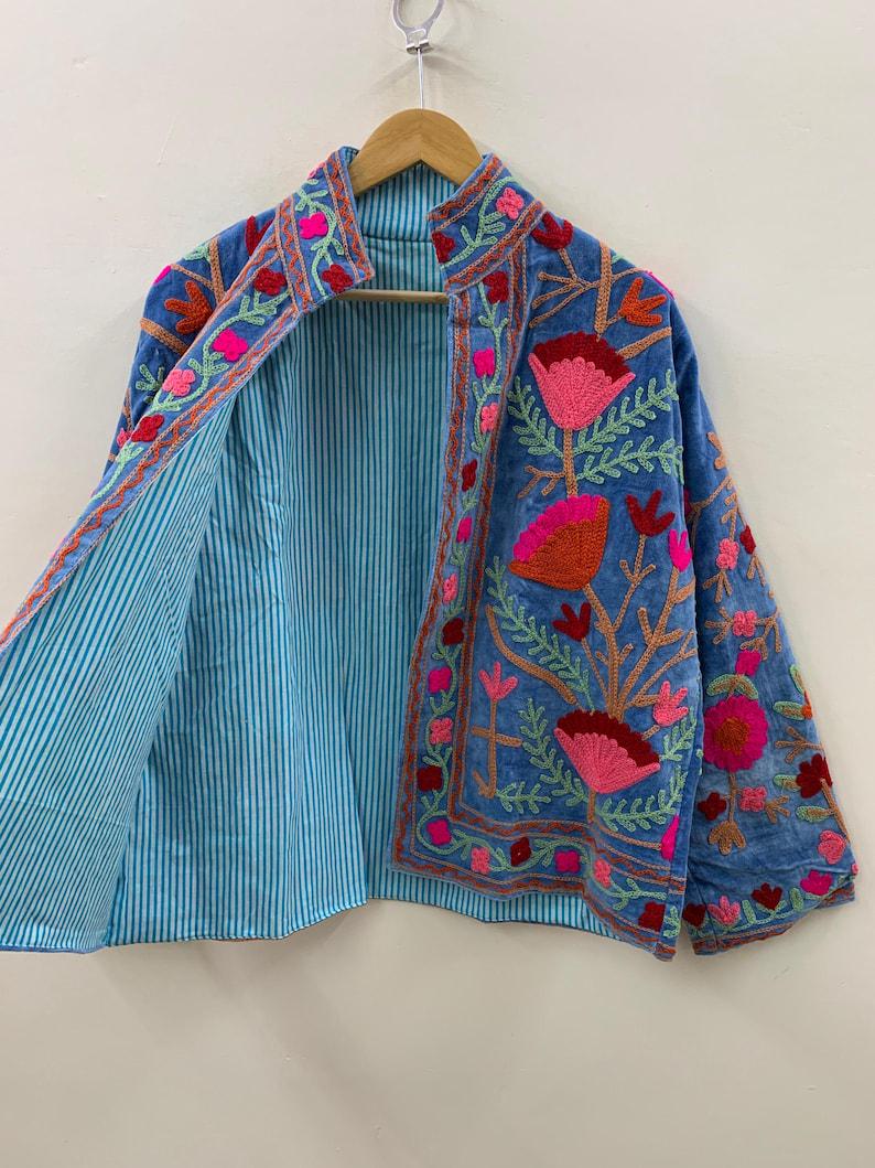Velvet Suzani Embroidered Jacket | Short Boho Festival Coat, Ethnic Outerwear Bohozani