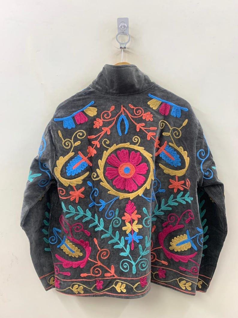 Handmade Velvet Suzani Embroidered Jacket Bohozani