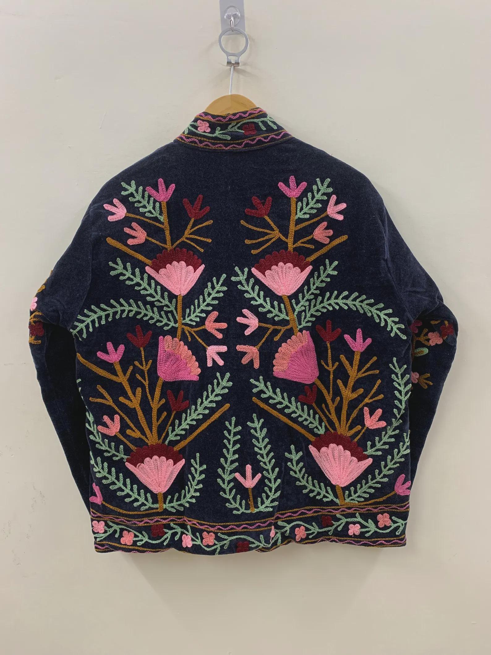Suzani Embroidered Velvet Jacket | Short Bohemian Festival Coat, Ethnic Kimono Style Bohozani