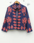 Handmade Blue Velvet Suzani Embroidered Jacket | Uzbek Kimono Bohozani