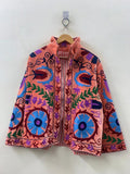 Embroidered Velvet Suzani Jacket | Bohemian Floral Indian Outerwear, Cropped Style Bohozani