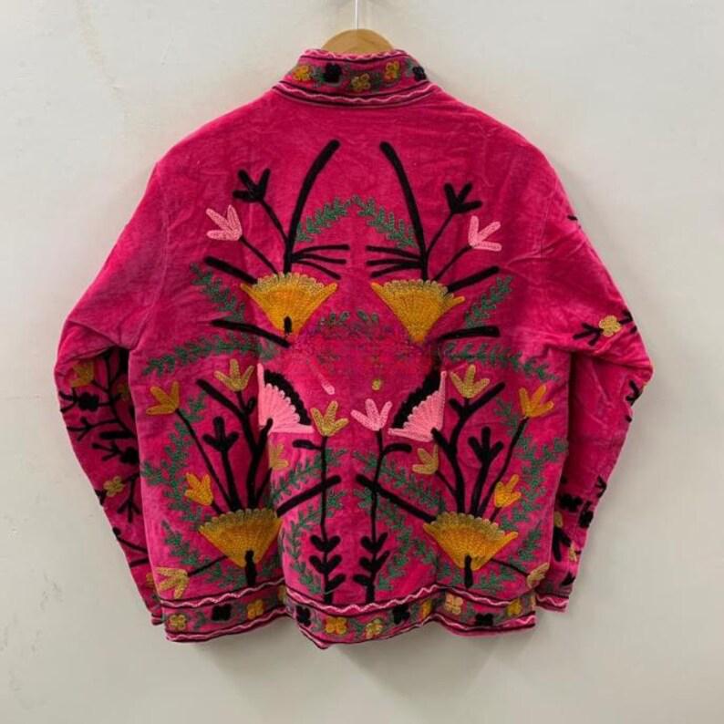 Handmade Floral Velvet Suzani Embroidered Jacket Bohozani