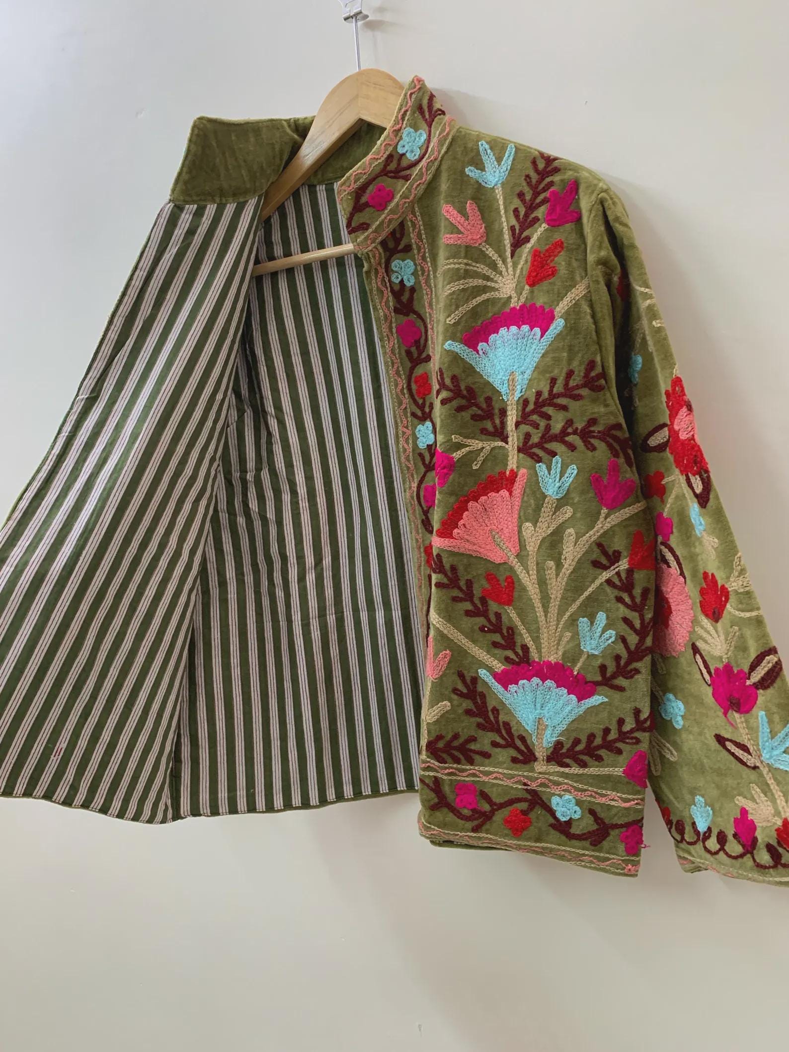 Vintage Suzani Velvet Jacket | Uzbek Floral Embroidered Boho Coat Bohozani