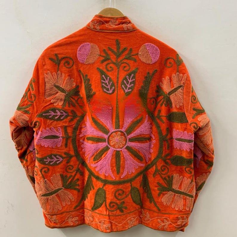 Velvet Suzani Embroidered Short Jacket | Bohemian Floral Uzbek Outerwear Bohozani