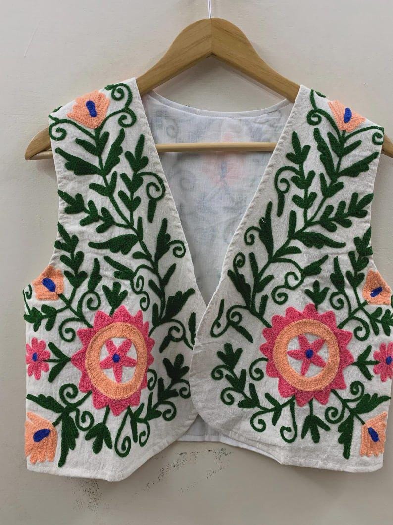 Suzani Embroidered Velvet Vest | Boho Floral Ethnic Waistcoat, Festival Layer Bohozani