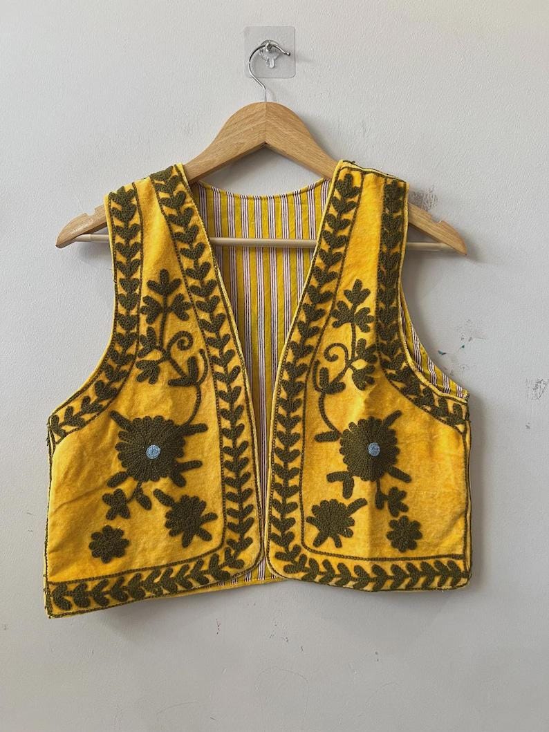 Hand-Embroidered Suzani Velvet Vest | Boho Floral Ethnic Waistcoat, Festival Clothing Bohozani