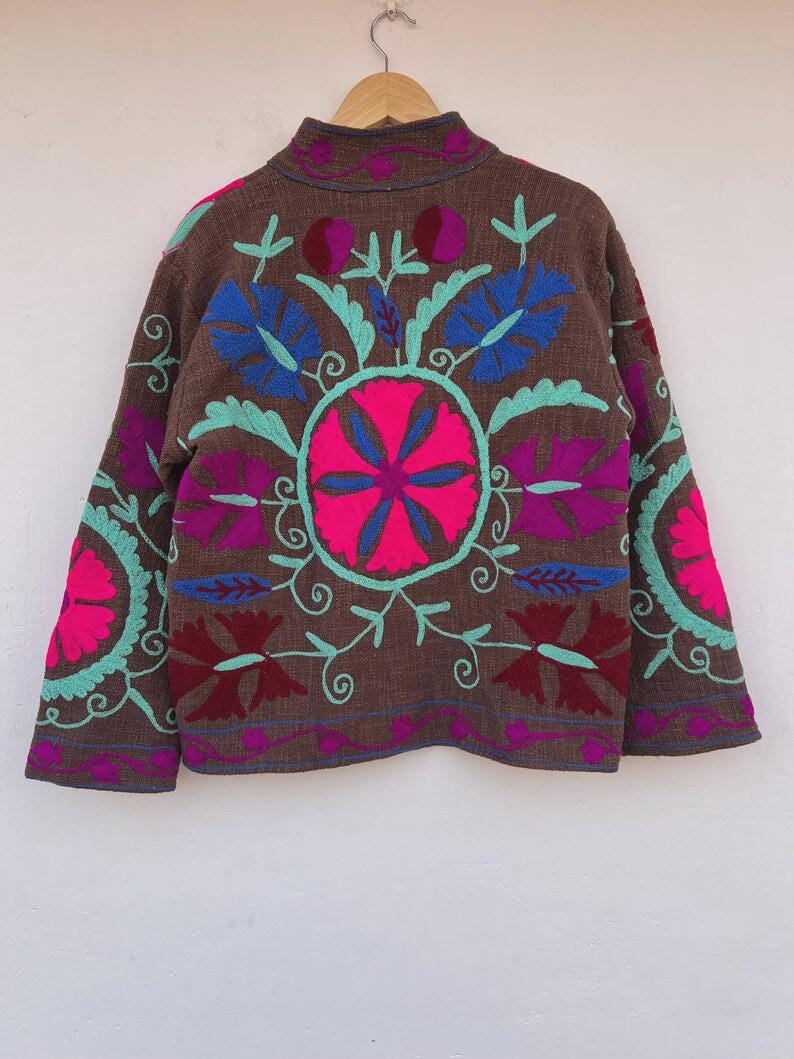 Embroidered Cotton Velvet Jacket | Floral Folk Art Boho Coat Bohozani