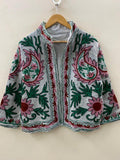 Embroidered Cotton Velvet Jacket | Floral Folk Art Suzani Boho Style Bohozani
