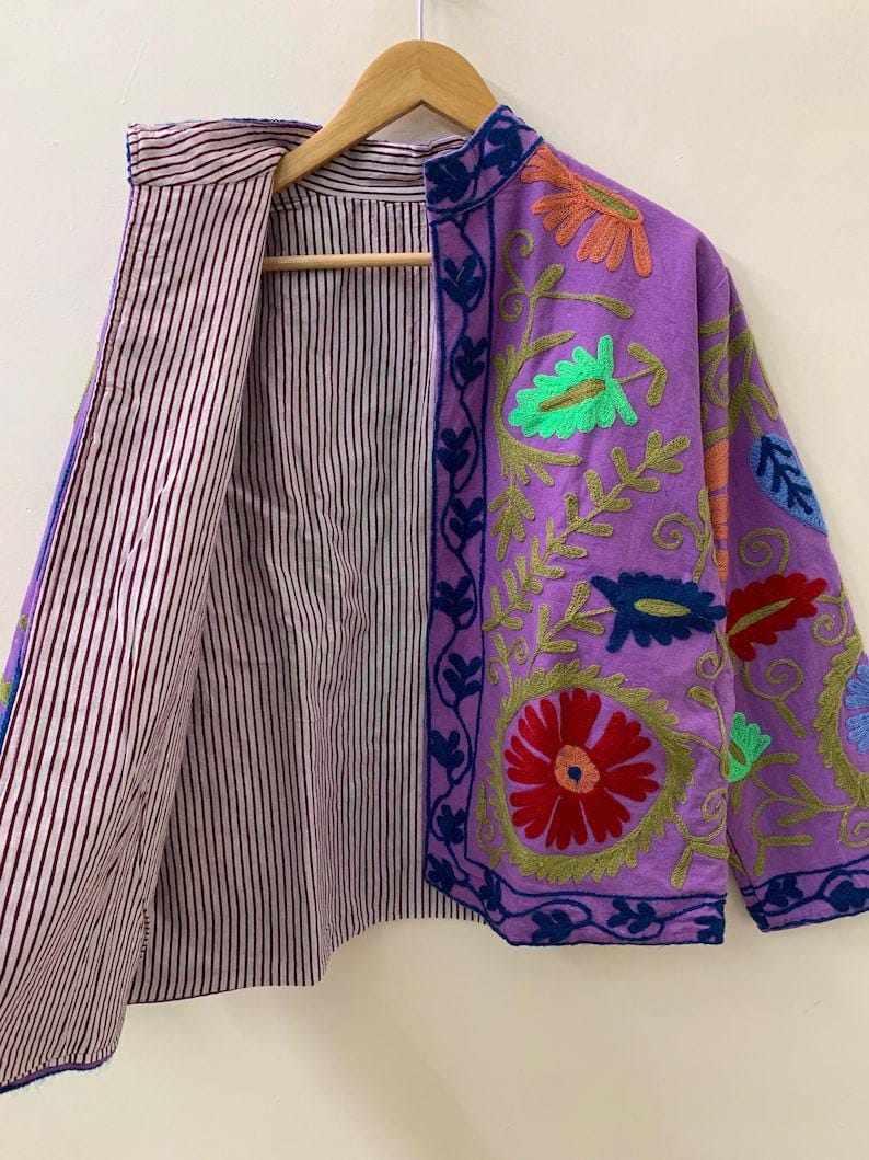 Bohemian Velvet Suzani Embroidered Jacket | Hand-Embroidered Festival Coat Bohozani