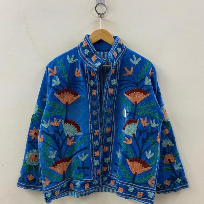 Hand-Embroidered Suzani Velvet Jacket | Cropped Floral Ethnic Outerwear Bohozani