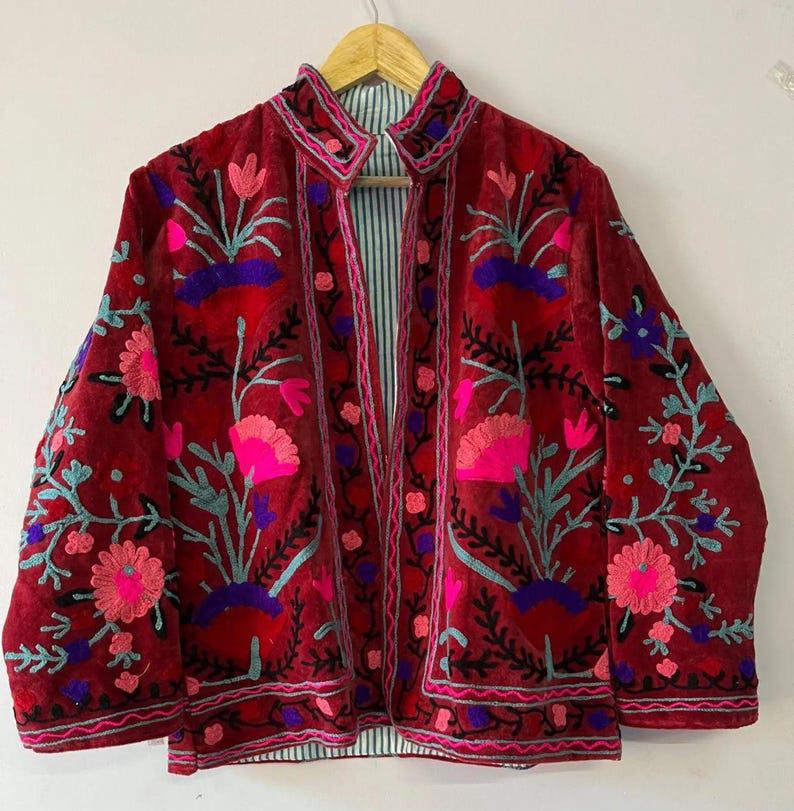 Handmade Floral Suzani Jacket – Embroidered Coat, Boho Vintage Style Outerwear, Festival Chic Bohozani