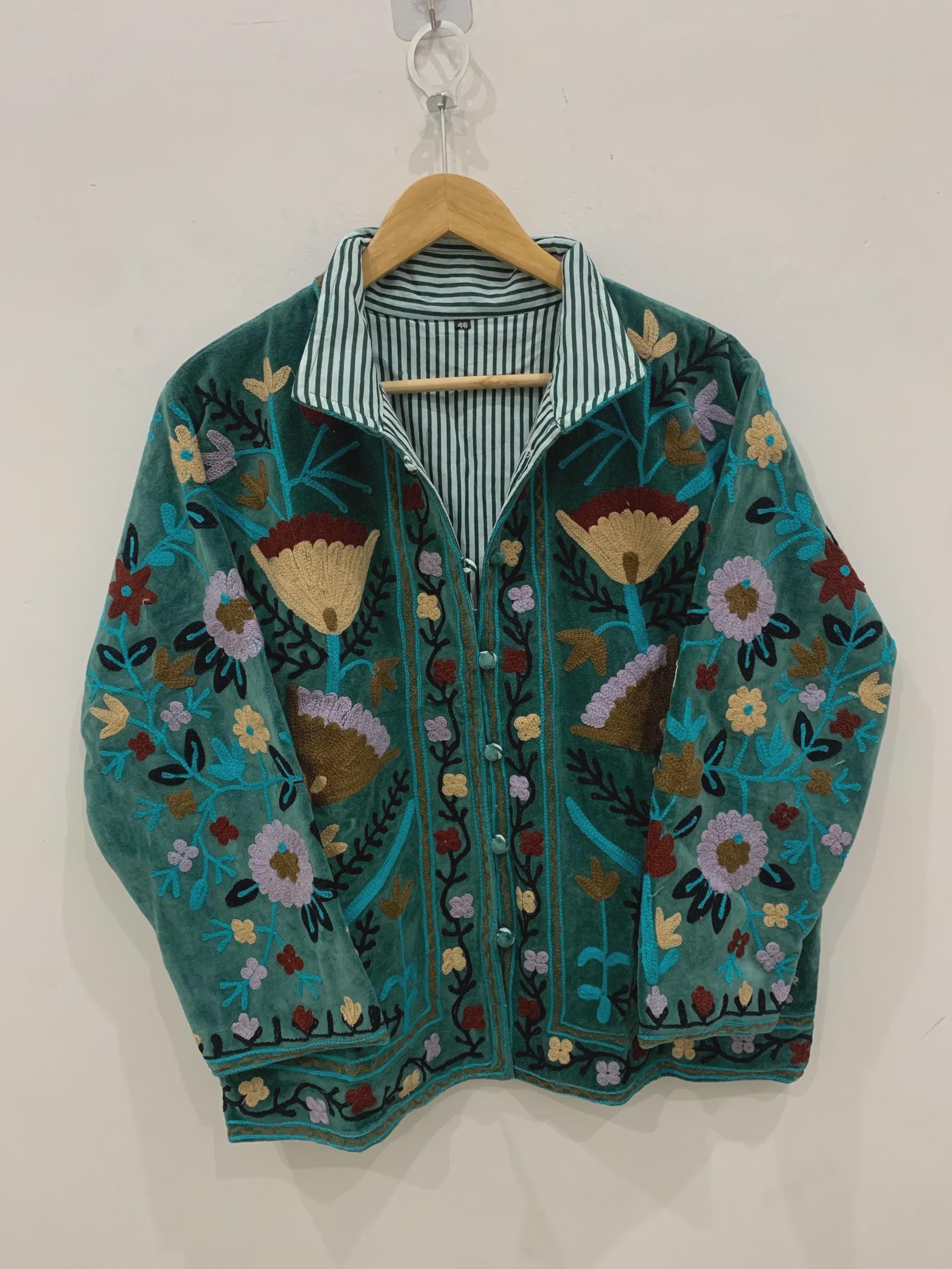 Vintage Suzani Velvet Jacket | Uzbek Floral Embroidered Boho Coat Bohozani