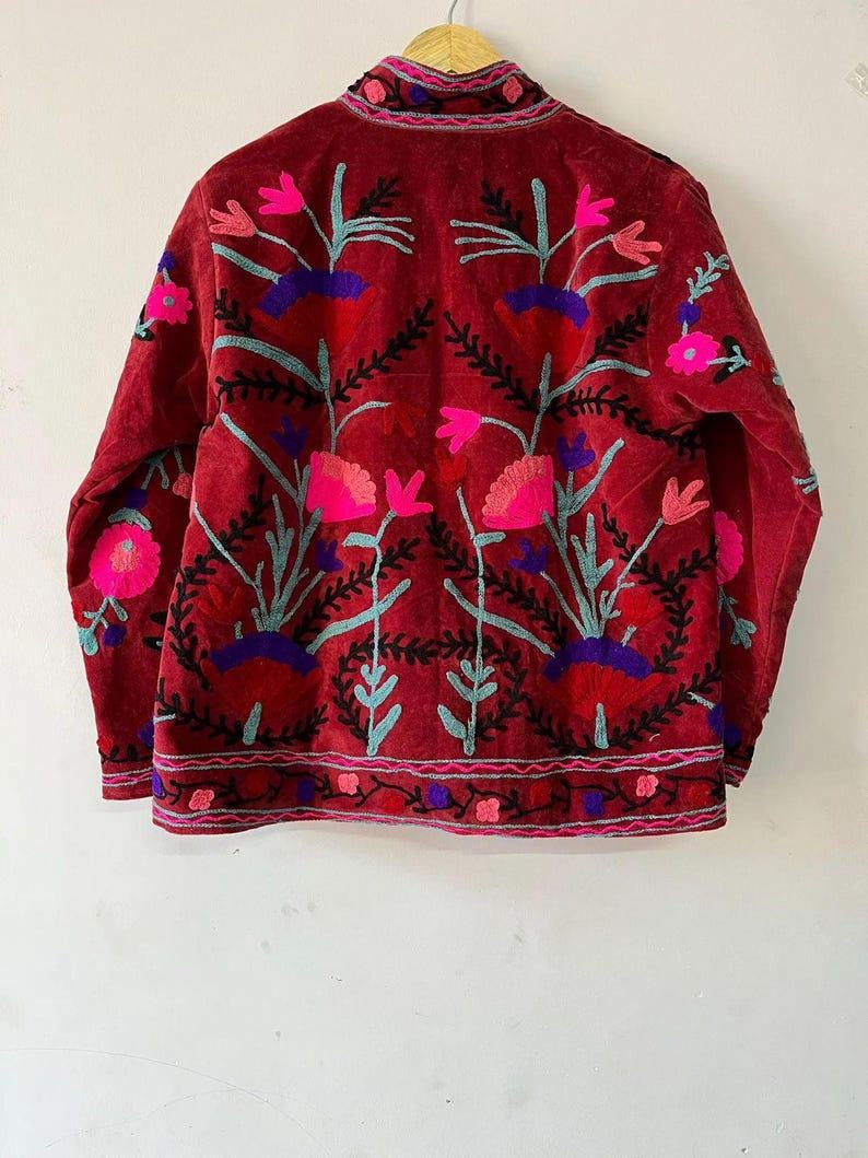 Handmade Floral Suzani Jacket – Embroidered Coat, Boho Vintage Style Outerwear, Festival Chic Bohozani