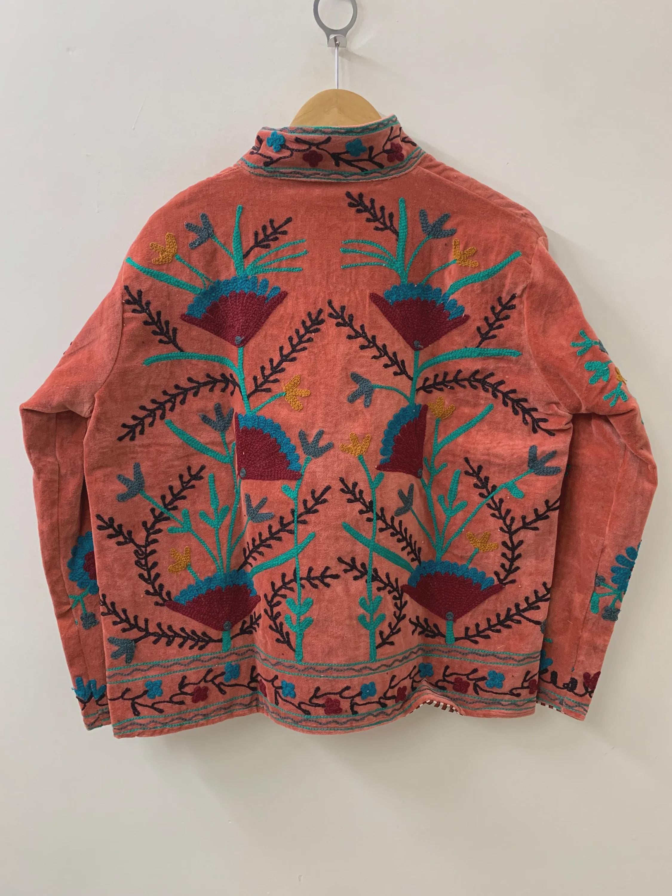 Suzani Embroidered Velvet Jacket | Handmade Short Bohemian Coat | Ethnic Kimono Outerwear Bohozani