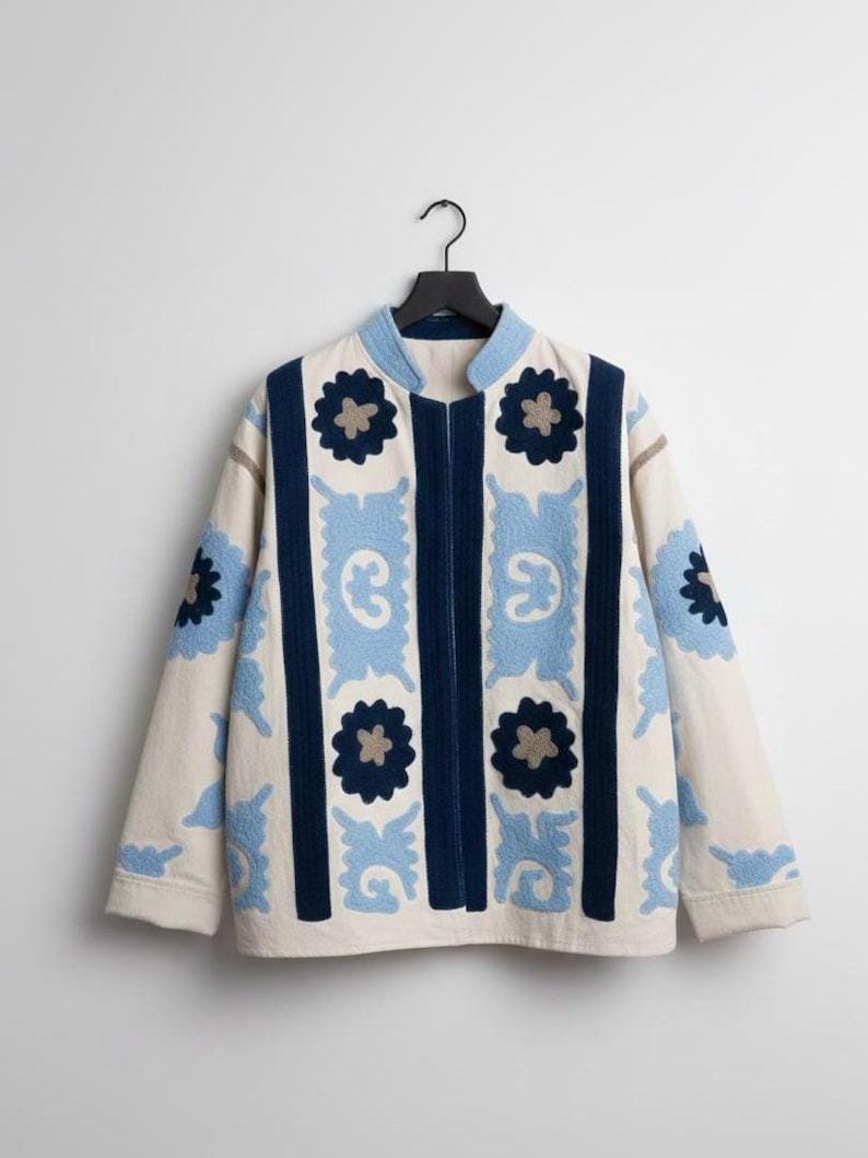 Floral Suzani Embroidered Velvet Jacket, Boho Winter Coat- Gift For Her Bohozani