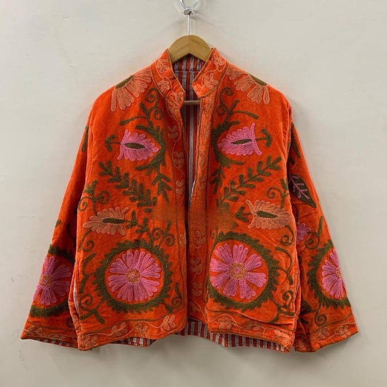 Velvet Suzani Embroidered Short Jacket | Bohemian Festival Outerwear Bohozani