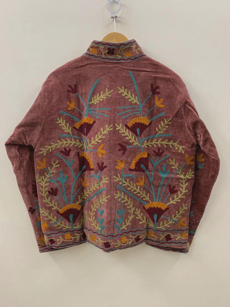 Suzani Embroidered Velvet Jacket | Handmade Cropped Bohemian Outerwear Bohozani