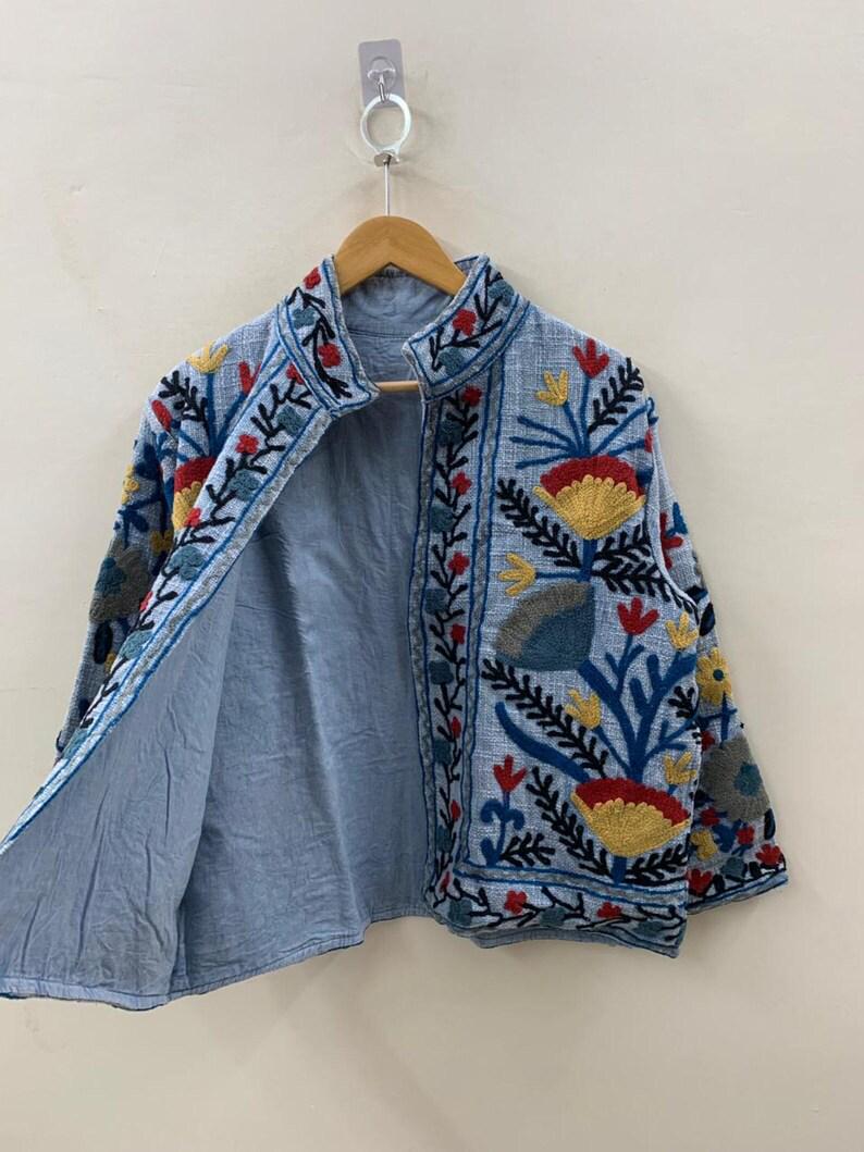 Embroidered Cotton Velvet Jacket | Floral Folk Art Boho Outerwear Bohozani