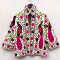 Velvet Suzani Jacket | Peacock Floral Embroidered Ethnic Outerwear, Vintage Style, Festival Wear Bohozani