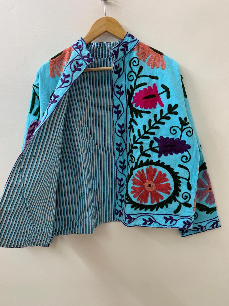Velvet Suzani Embroidered Short Jacket | Boho Festival Statement Outerwear Bohozani
