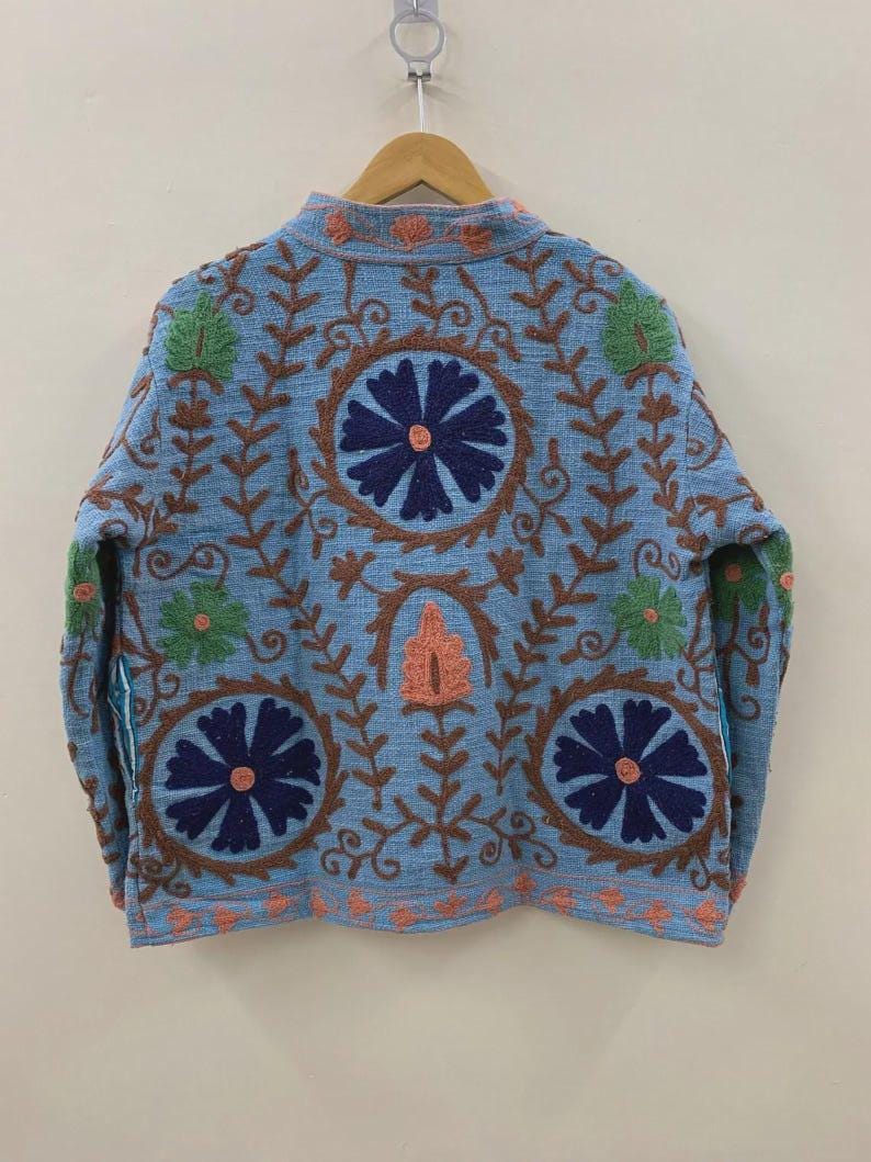 Embroidered Cotton Velvet Suzani Jacket | Boho Floral Ethnic Coat Bohozani