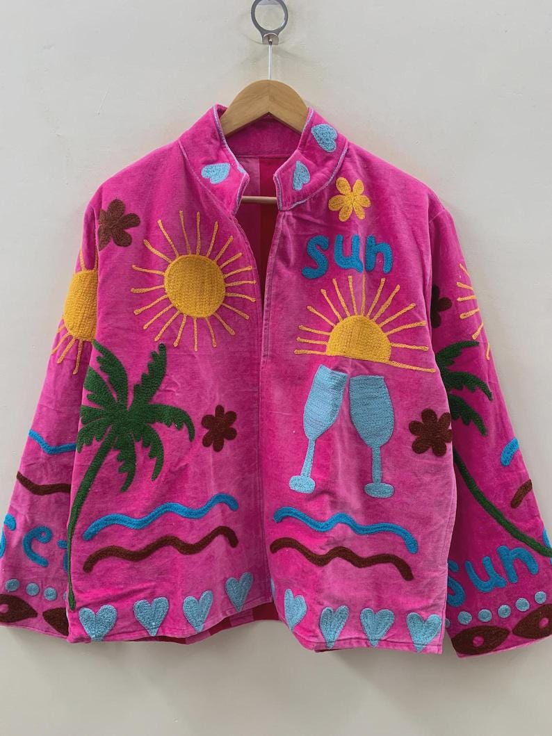 Embroidered Velvet Suzani Jacket | Bohemian Floral Print Coat, Festival Outerwear Bohozani