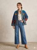 Velvet Blue Suzani Jacket – Hand-Embroidered Boho Ethnic Kimono Outerwear Bohozani